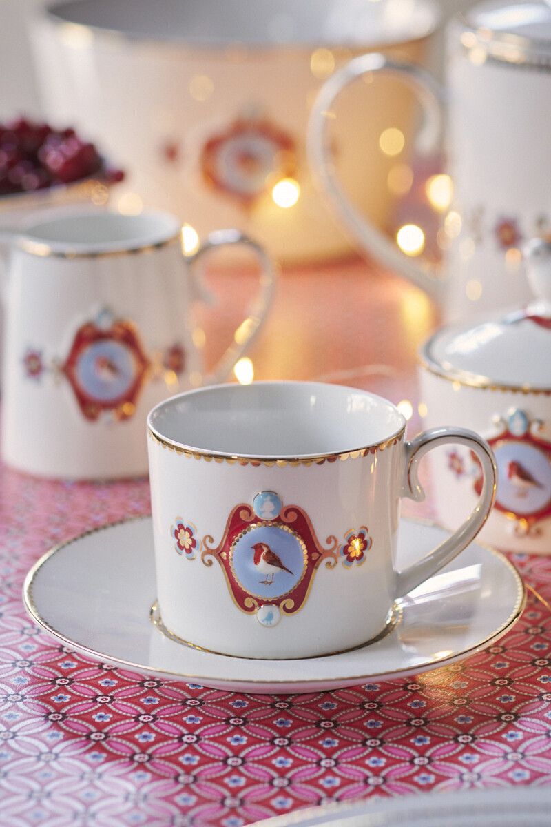 Pip Studio - Tazza con piattino Love Birds in porcellana Bianco 200 ml