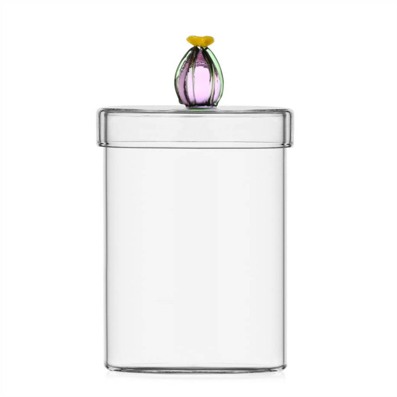 Ichendorf - scatola in vetro cactus fiore rosa diametro 11cm h14cm