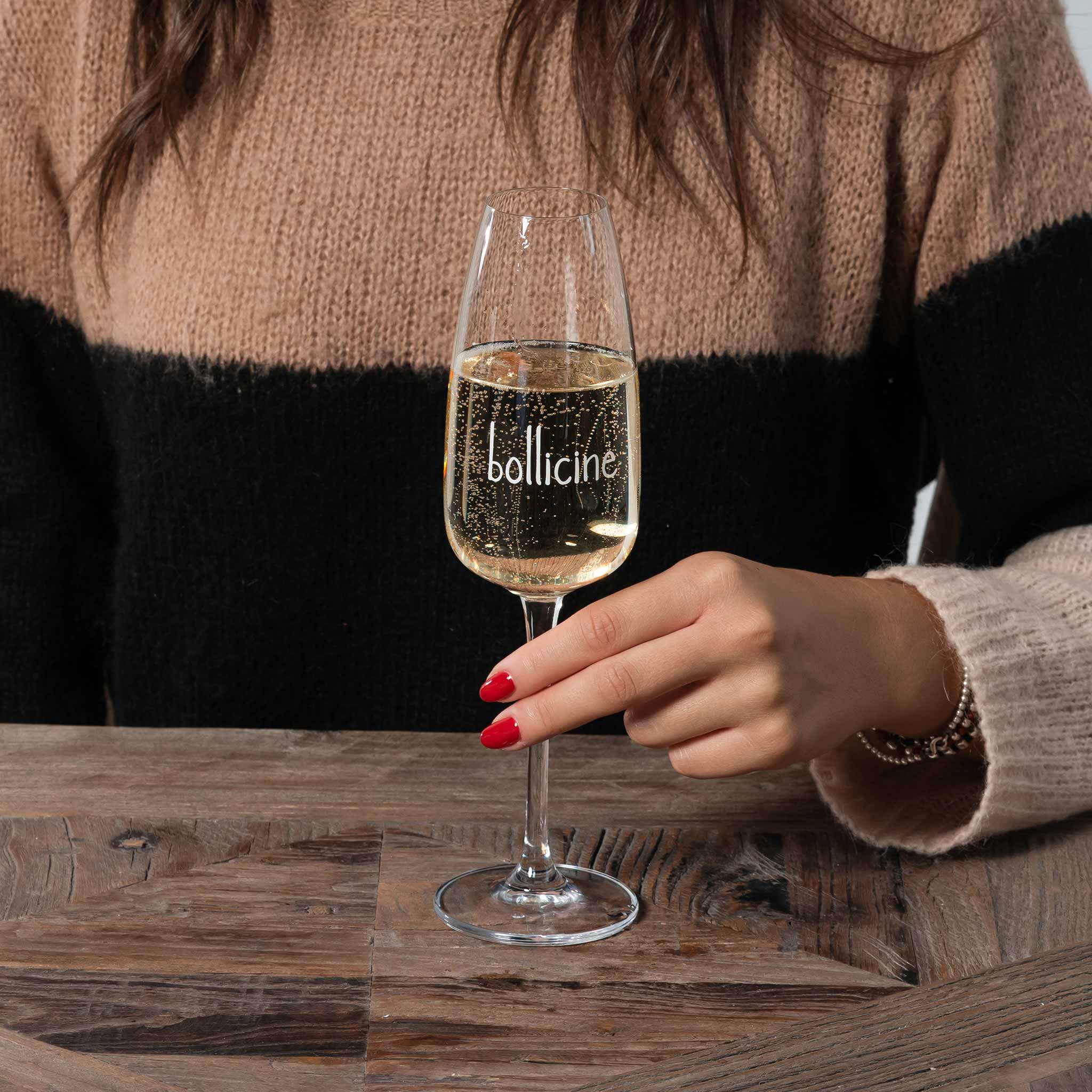 Simple day - Set 2 calici in vetro flute decoro Bollicine 29cl