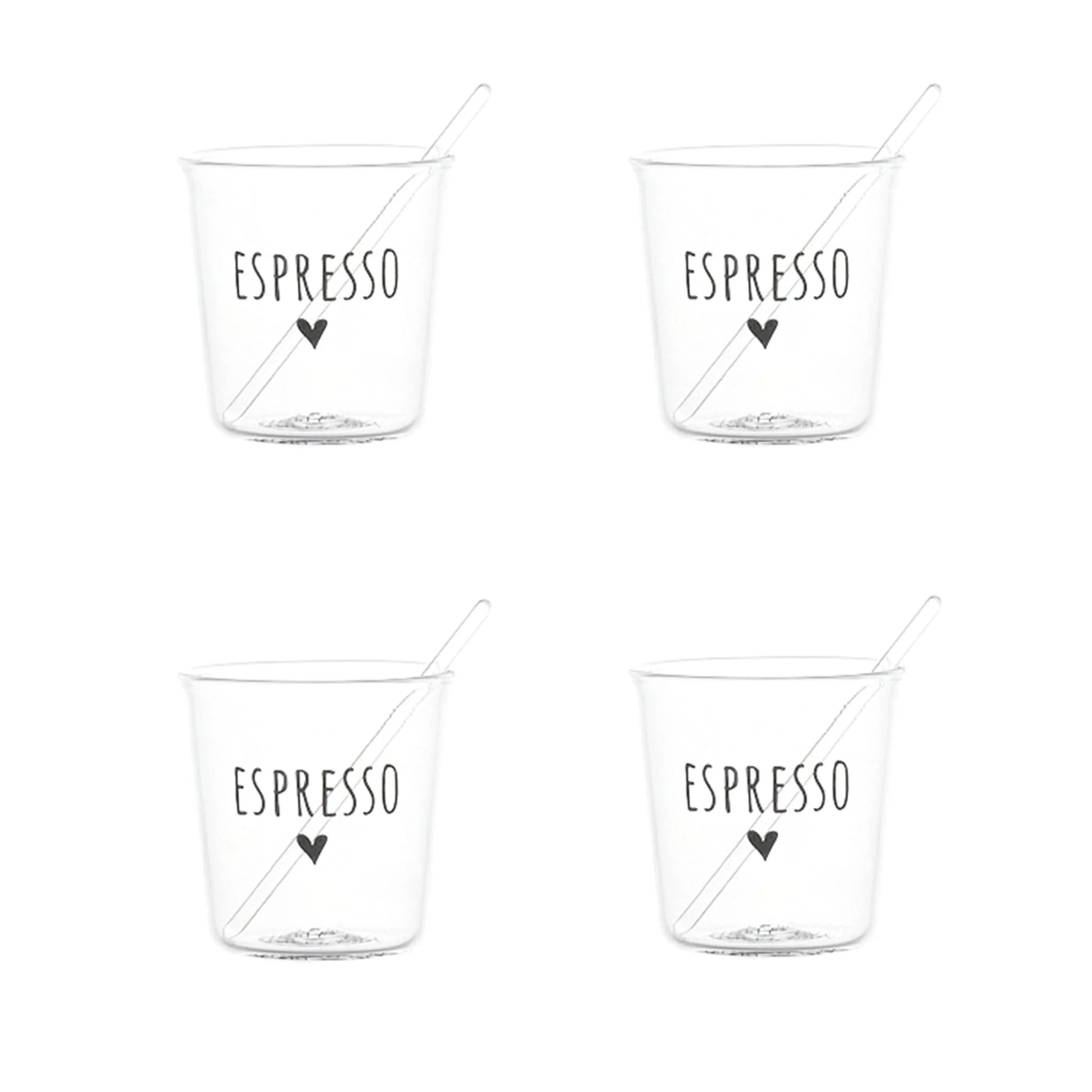Simple day - set 4 bicchierini Espresso scritta nera in vetro