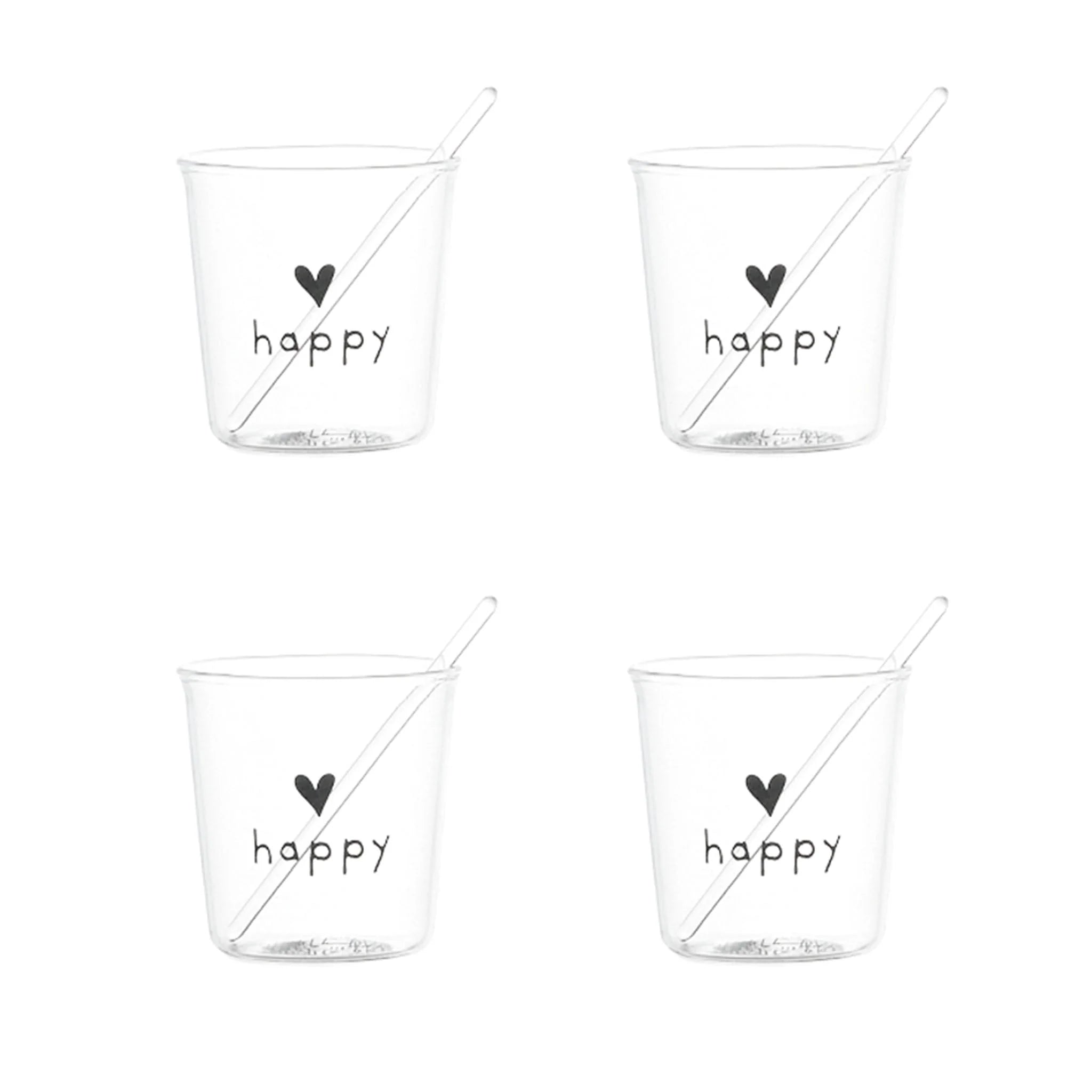 Simple day - set 4 bicchierini Happy scritta nera in vetro