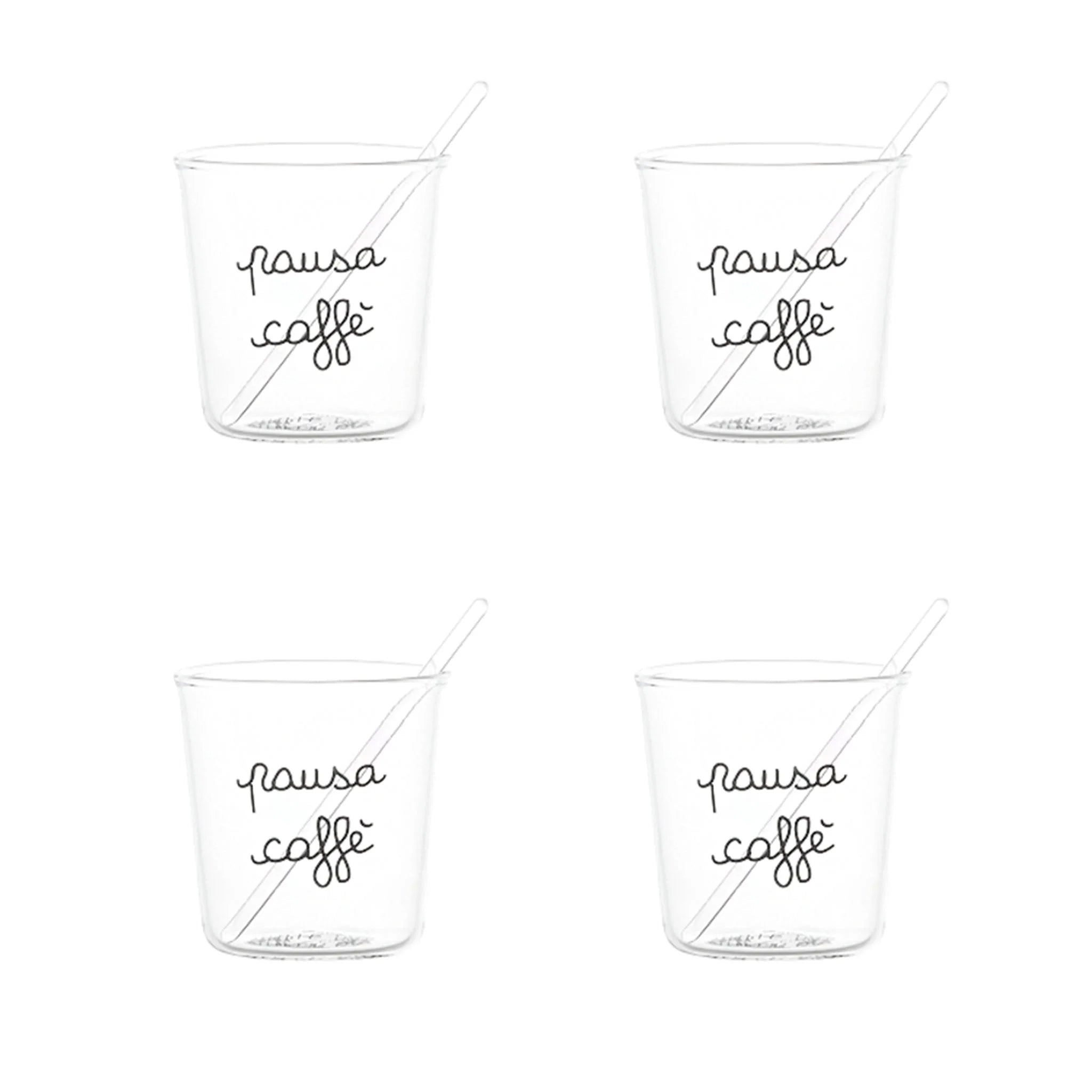 Simple day - set 4 bicchierini Pausa caffè scritta nera in vetro
