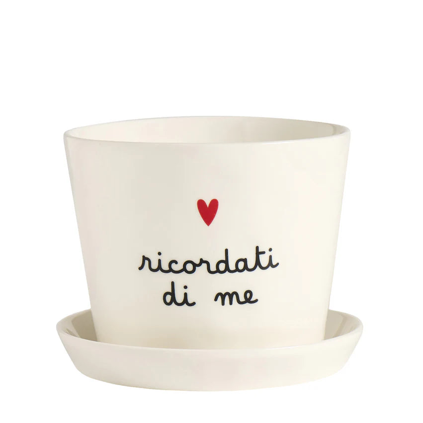 Simple day - vaso in gres Ricordati di me con sottovaso 15cmxh12,5cm