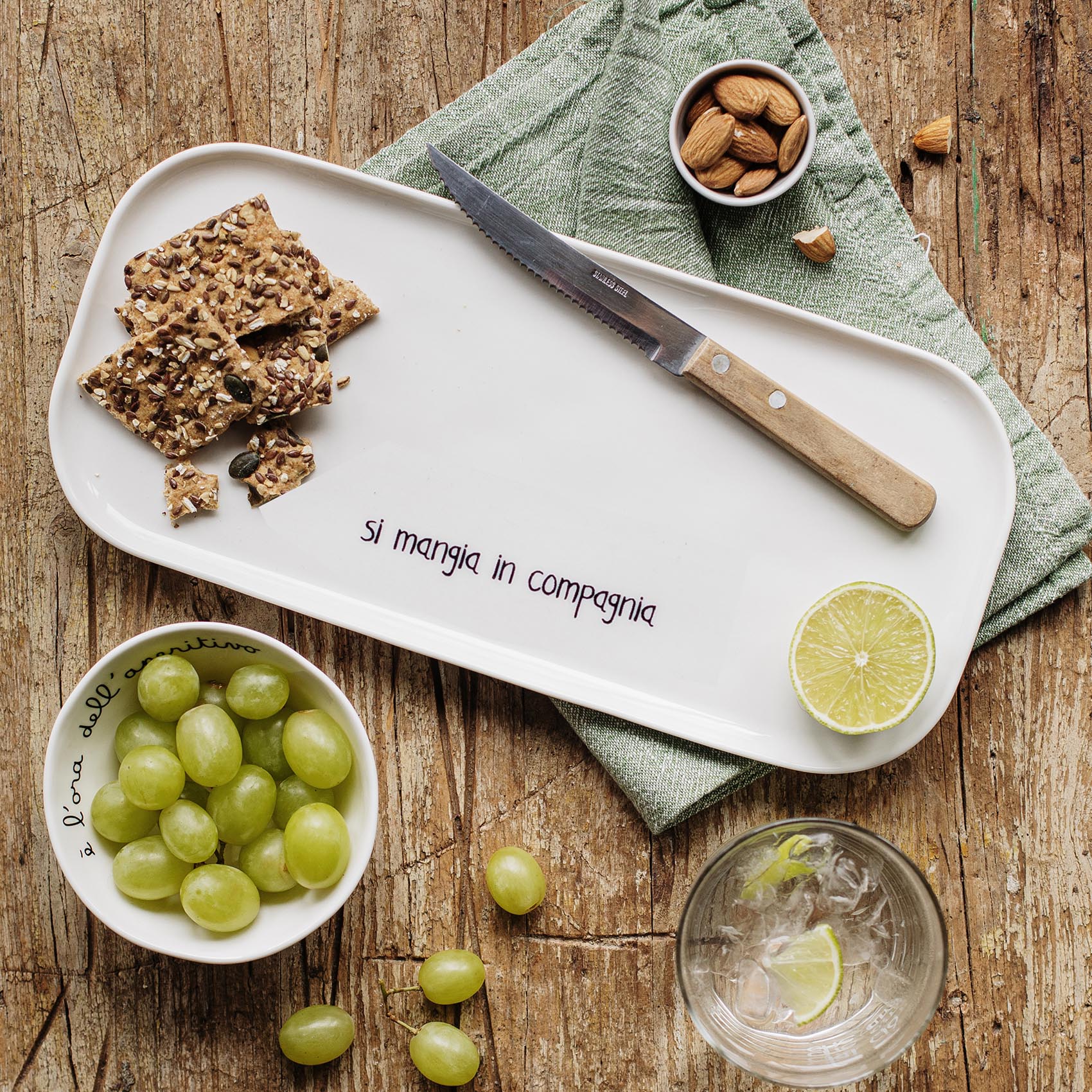 Simple day - Vassoio rettangolare Si mangia in compagnia 31.8x15 cm