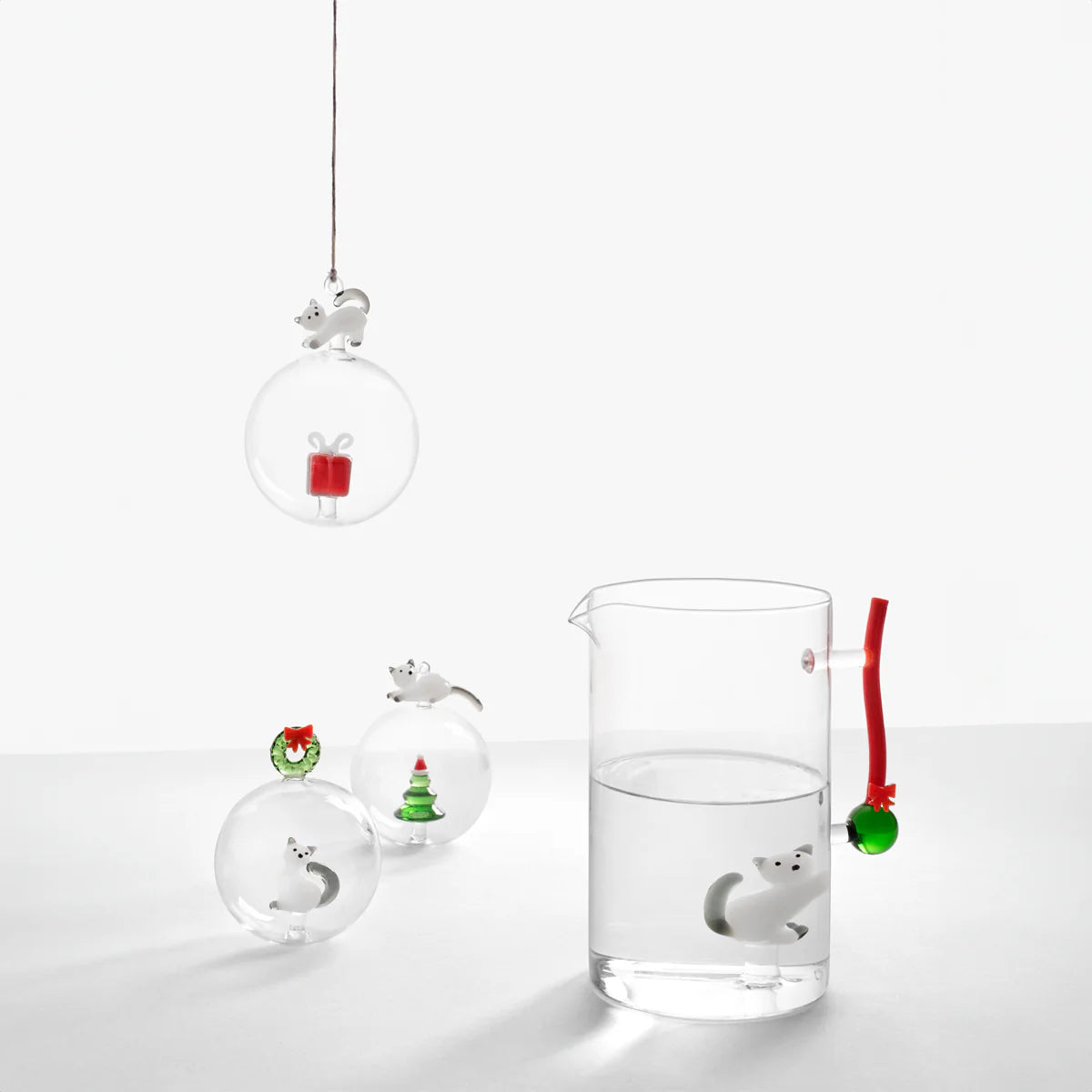 Ichendorf - Palla di Natale in vetro Tabby Cat Gatto e Ghirlanda 11cm