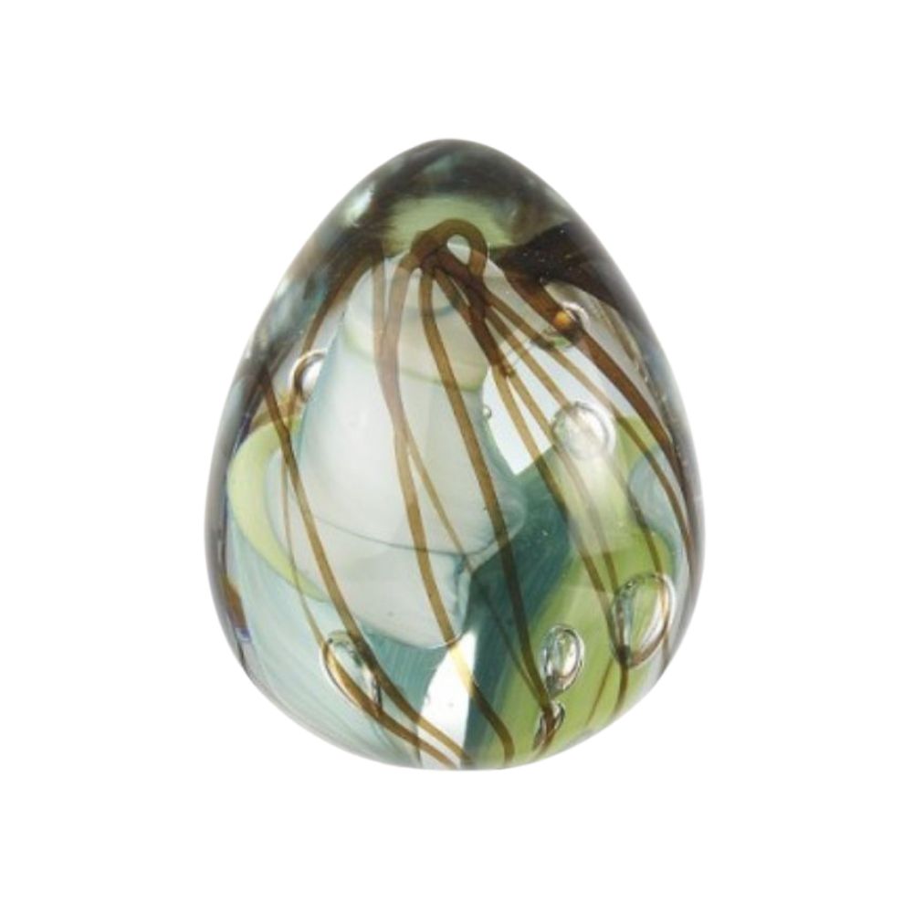 L'oca nera - fermacarte uovo in vetro verde Ø9.5cm x 11.5 cm