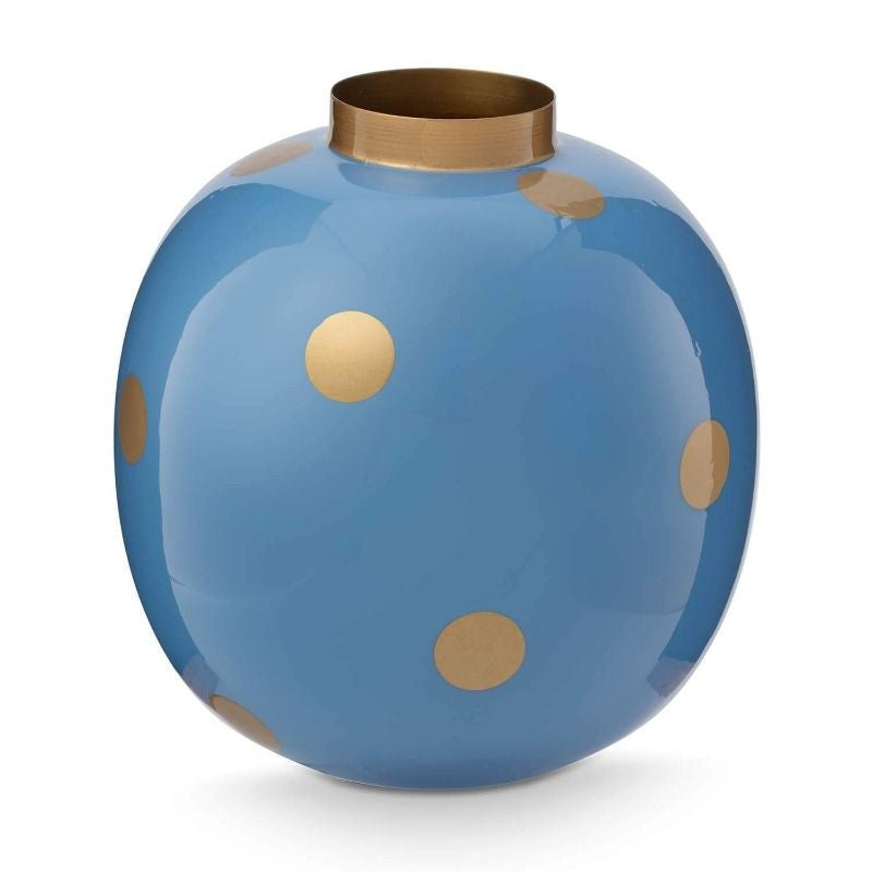 Pip Studio - Vaso in metallo a pois azzurro e oro 23 cm