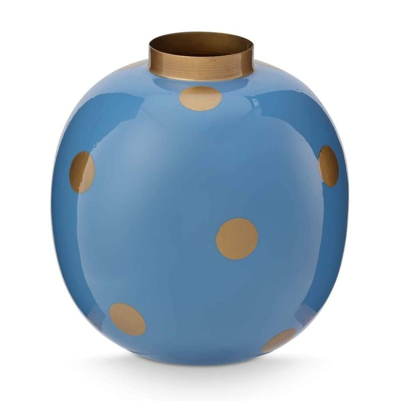 Pip Studio - Vaso in metallo a pois azzurro e oro 23 cm