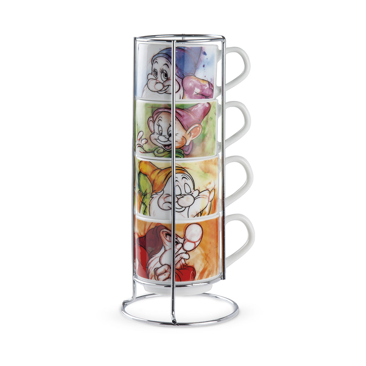 Egan - Set di 4 Tazzine da caffè 7 Nani Disney con Portatazze in metallo