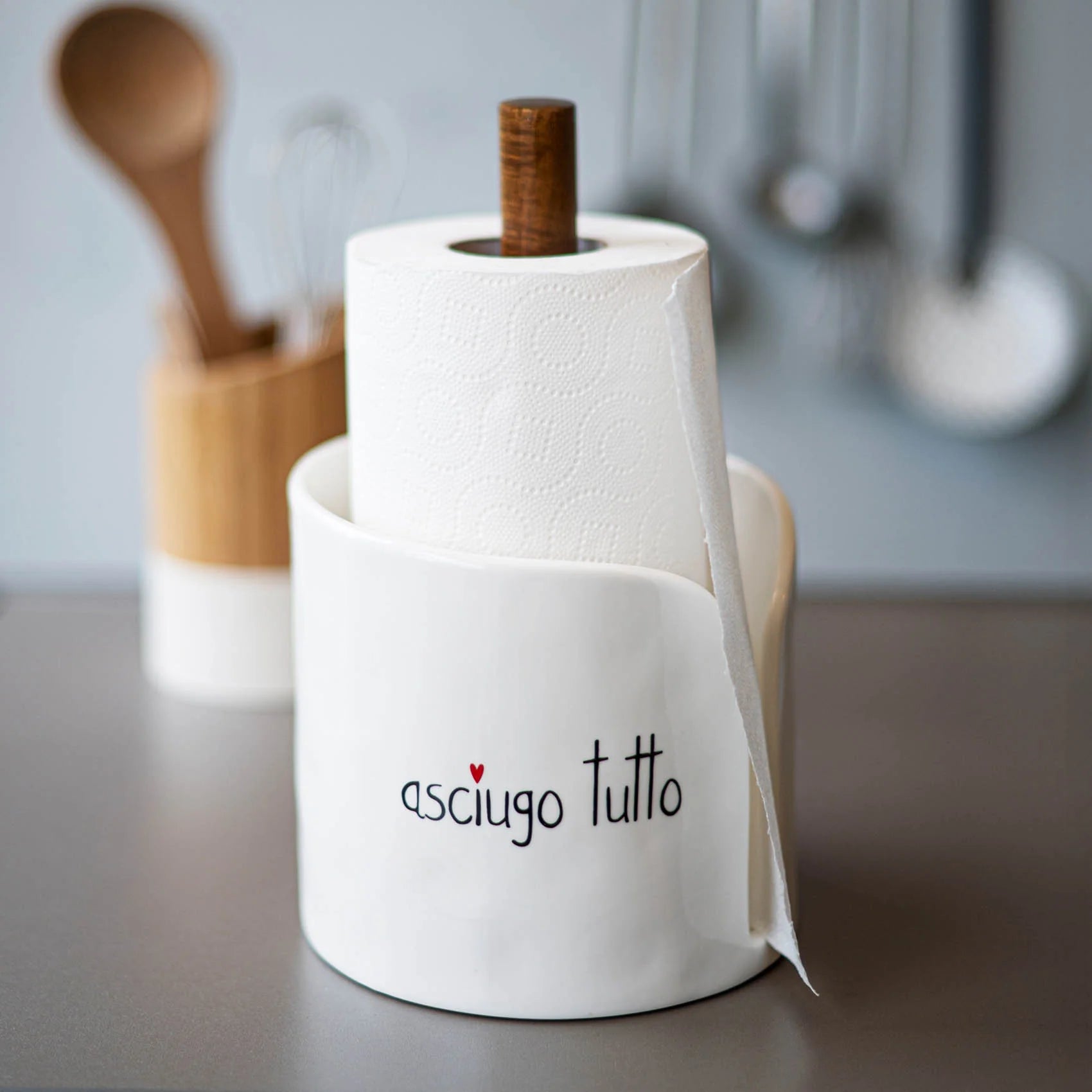 Simple day -  Portarotolo da cucina in gres Asciugo tutto dia.15.5 x H26.5 cm