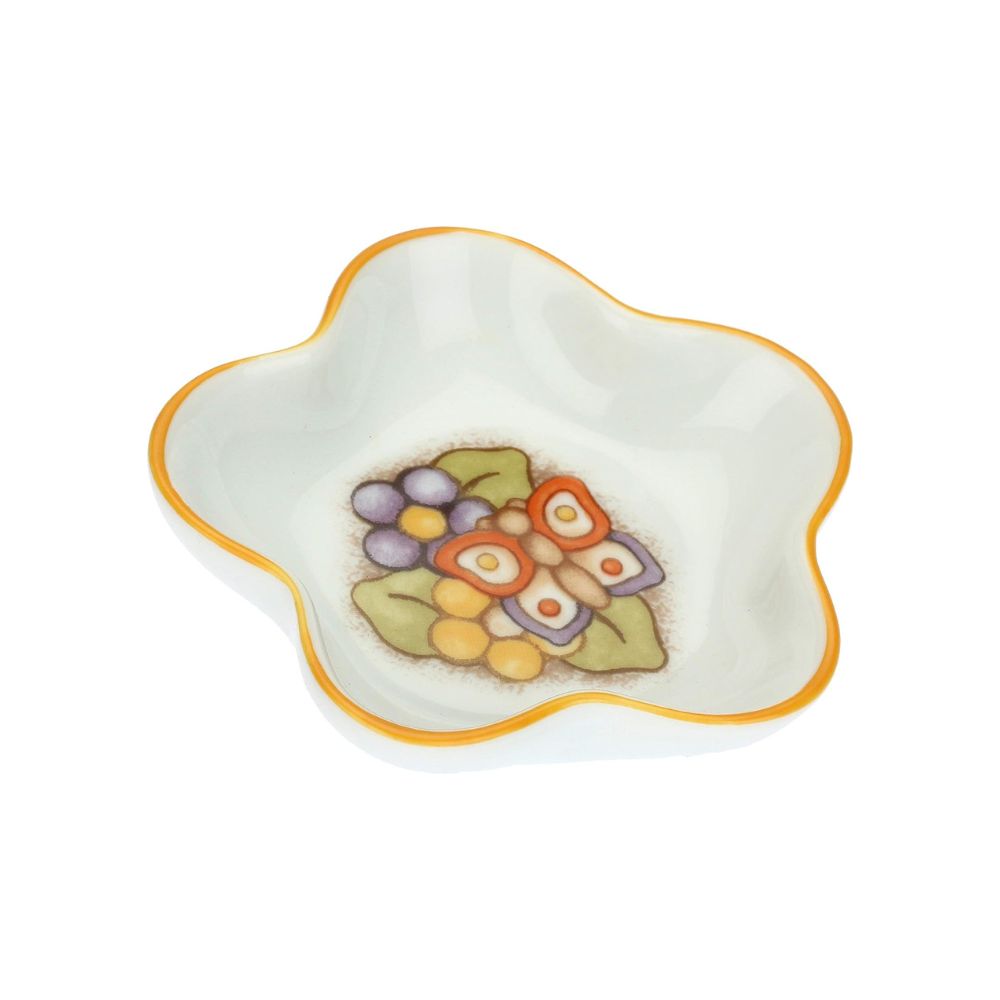 Thun - poggia bustina a forma di fiore con farfalla in porcellana, linea Country, 9x9x2 cm h