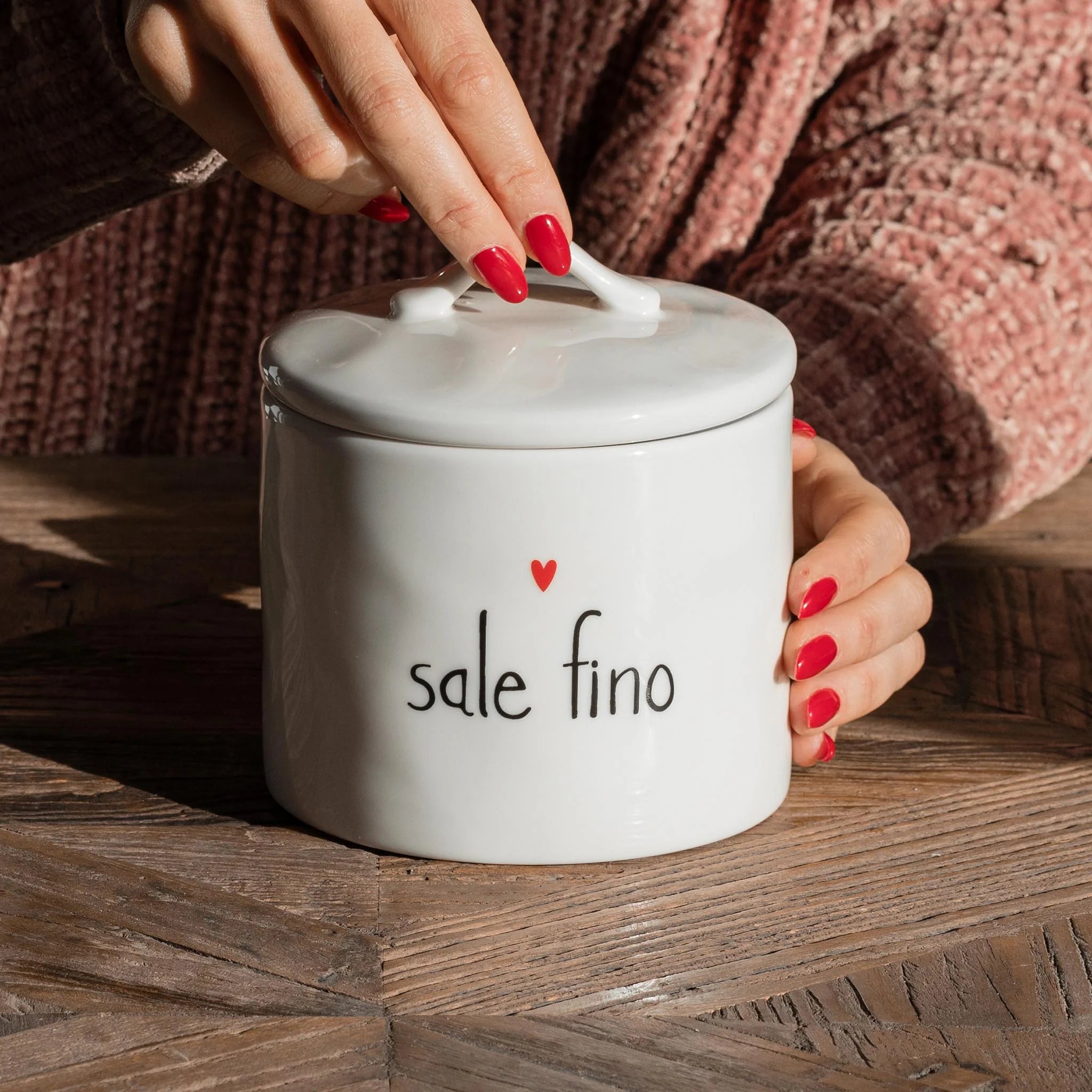 Simple day -  Barattolo in gres decoro Sale fino cuore 12x12,9cm
