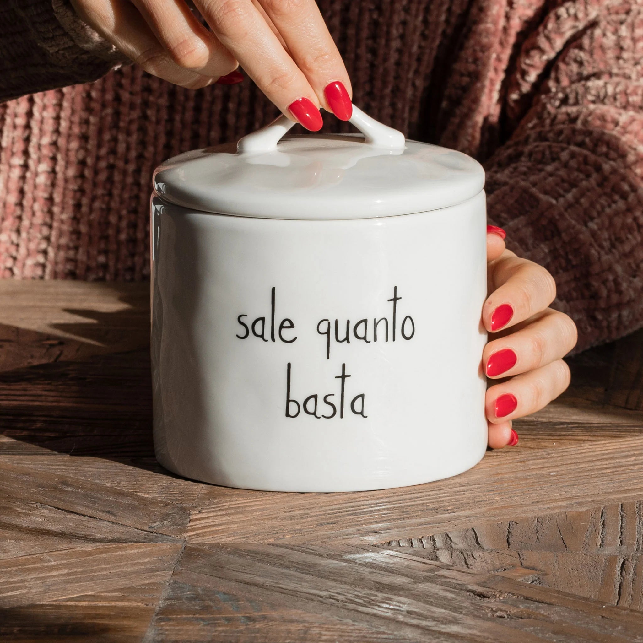 Simple day -  Barattolo in grès decoro sale quanto basta d12x12,9cm
