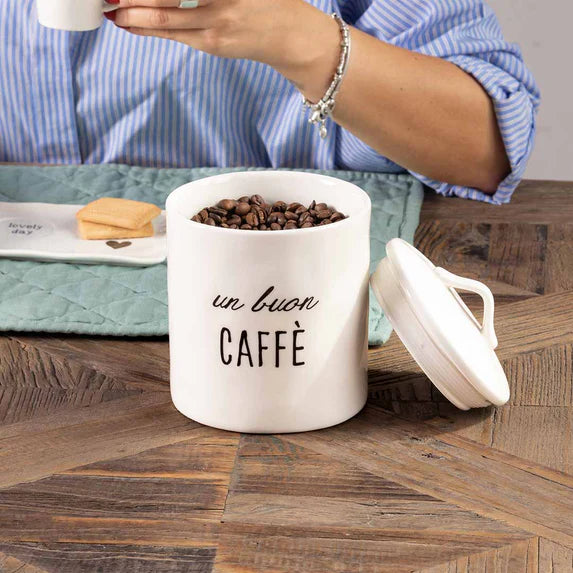 Simple day -  Barattolo in grès decoro un buon caffè D12x17cm