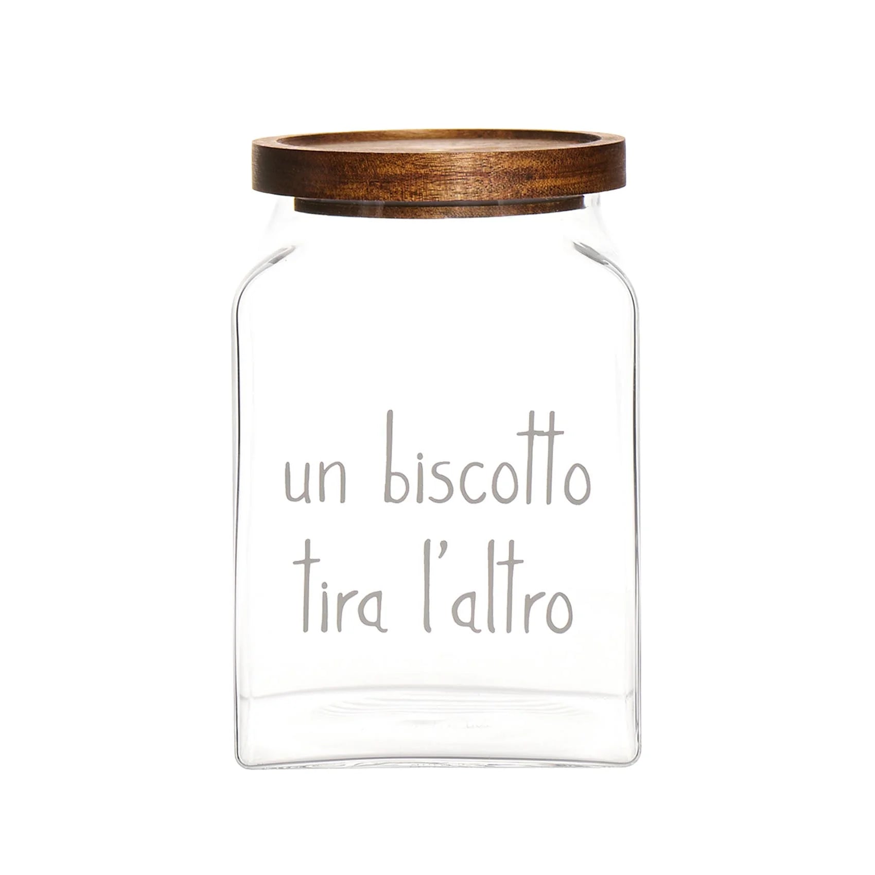 Simple day - Biscottiera in vetro decoro Un biscotto tira l'altro 12x12x18 cm