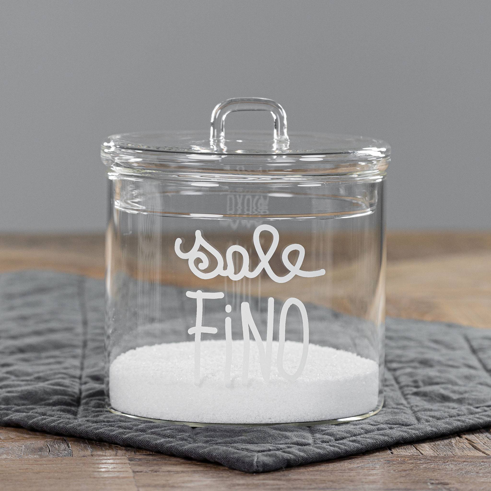 Simple day -  Barattolo in vetro sale fino in corsivo bianco 12cmxH13cm