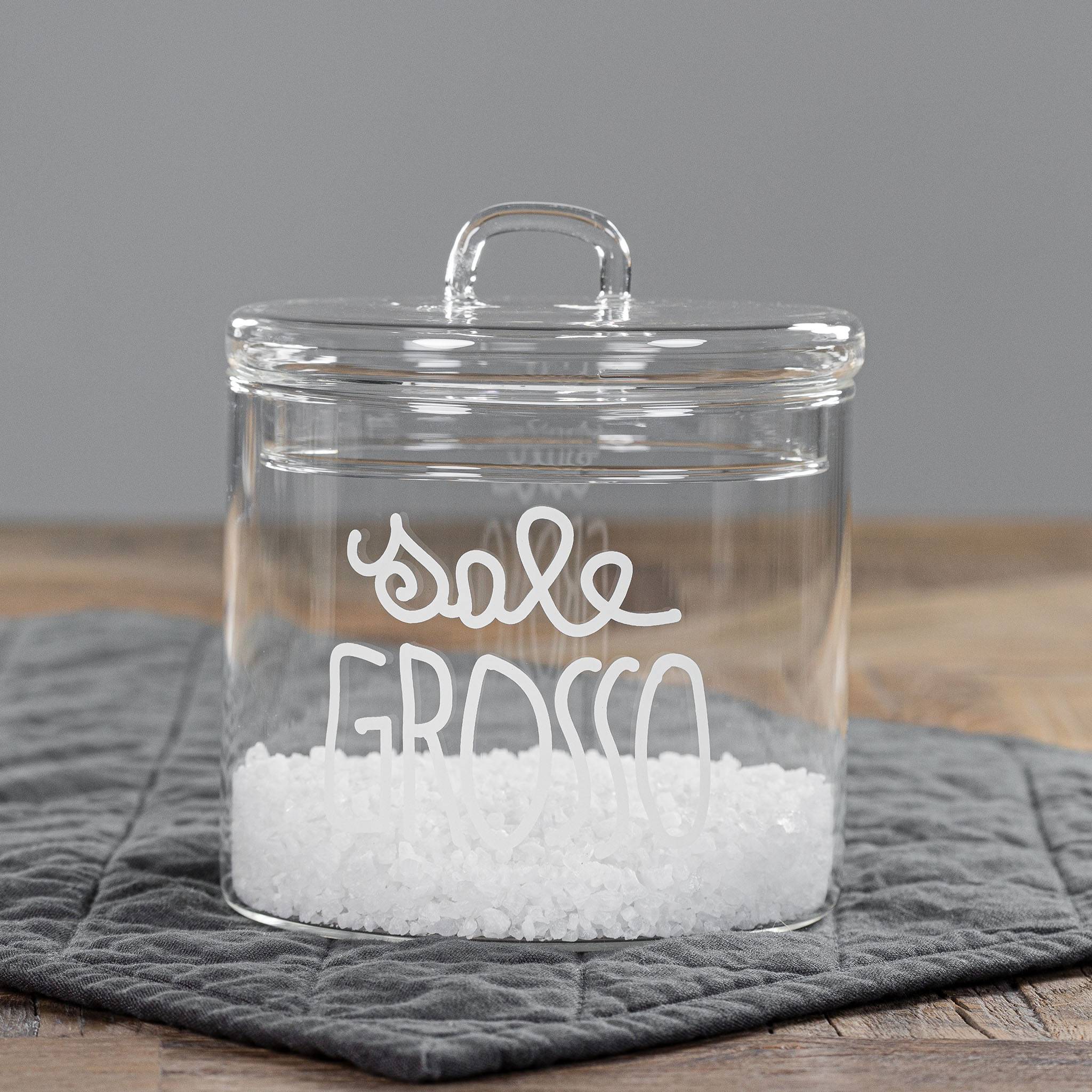Simple day -  Barattolo in vetro sale grosso in corsivo bianco 12cmxH13cm
