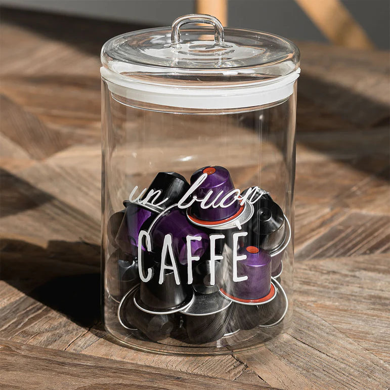 Simple day -  Barattolo in vetro decoro "Un buon caffè" D12cmx20cm