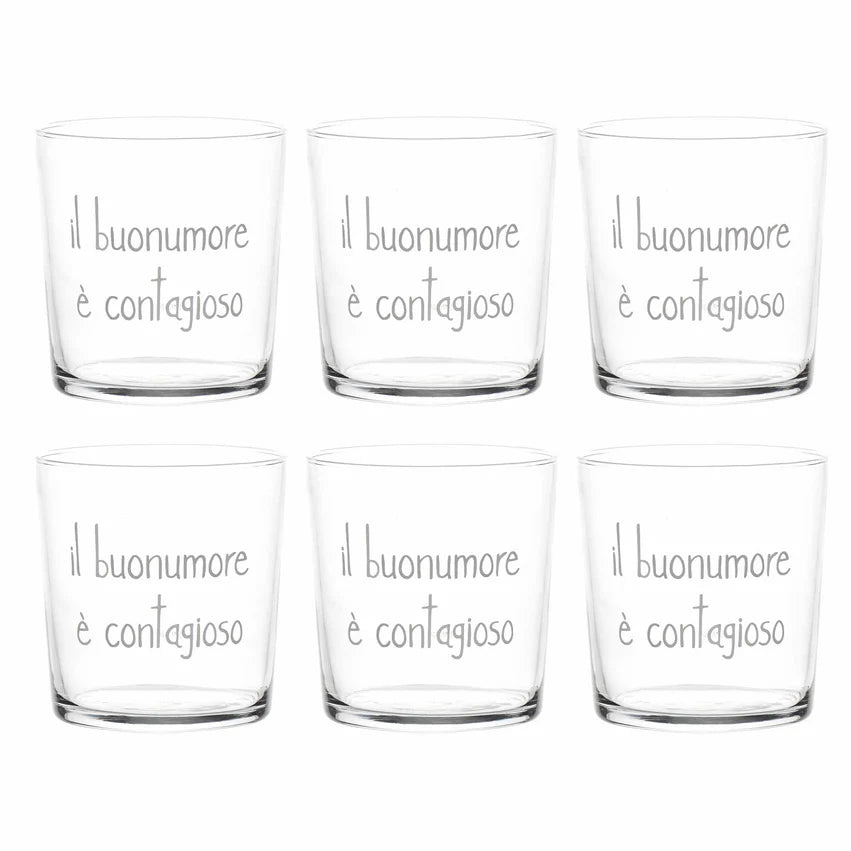 Simple day - Set 6 bicchieri acqua Il buon umore è contagioso 35,5cl