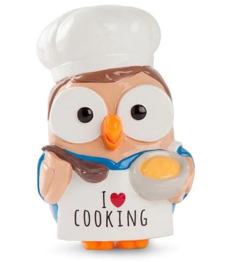 Egan - Goofi Salvadanaio I Love Cooking statuetta gufo in ceramica 8x10cm