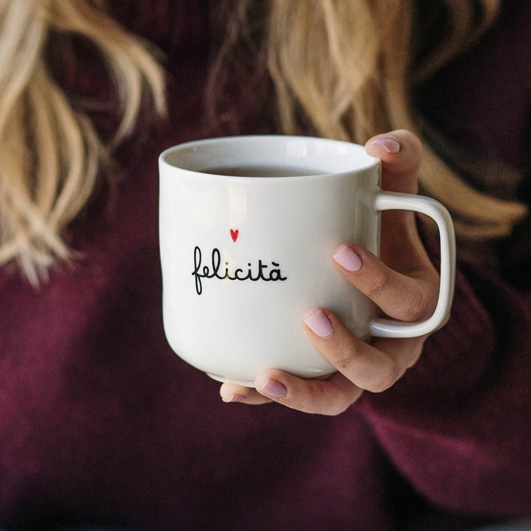 Simple day - Mug bianca in gres felicità 400ml
