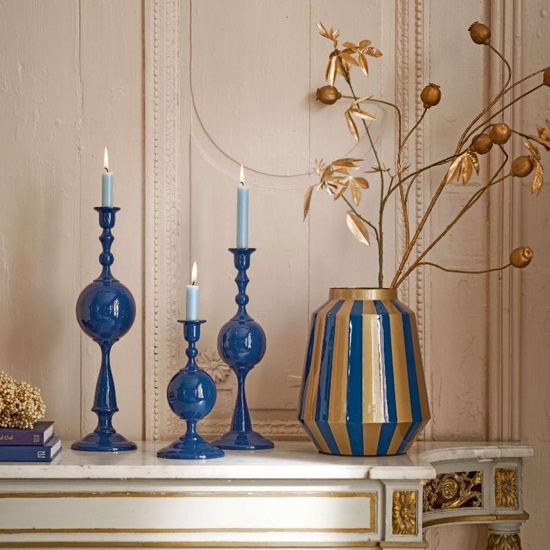 Pip Studio - Vaso a strisce metalliche blu navy e oro 29 cm