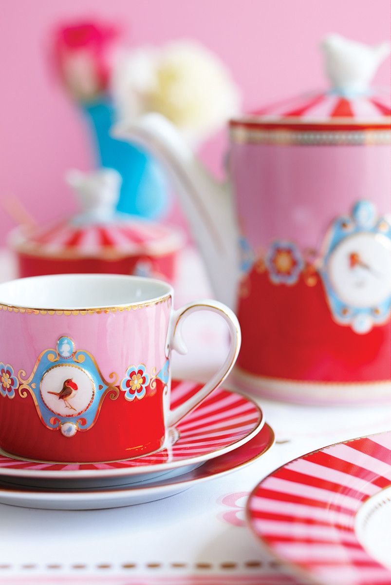 Pip Studio - Tazza Love Birds piccola in porcellana rossa/rosa 150ml