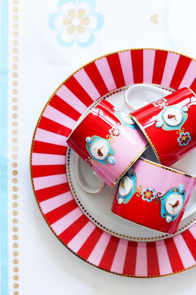 Pip Studio - Tazza Love Birds piccola in porcellana rossa/rosa 150ml